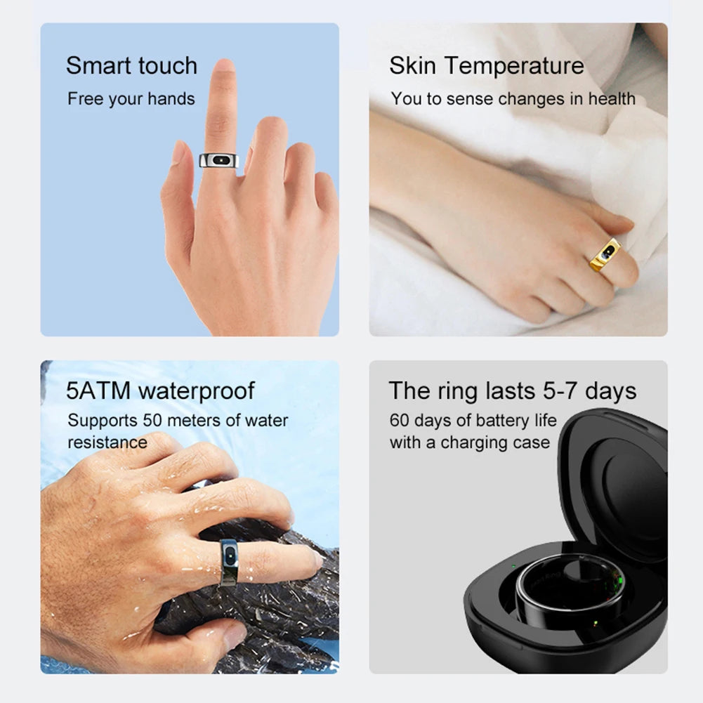 Smart Health Ring - Waterproof Activity Tracker with Heart Rate and Blood Oxygen Monitor